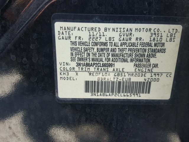 3N1AB6AP2CL665991 - 2012 NISSAN SENTRA 2.0 BLACK photo 10