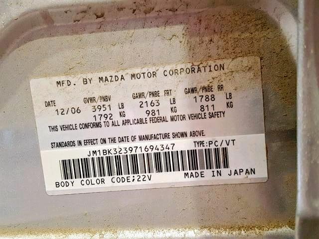 JM1BK323971694347 - 2007 MAZDA 3 S SILVER photo 9