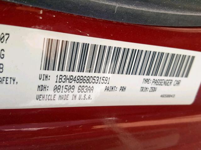 1B3HB48B68D531591 - 2008 DODGE CALIBER SX RED photo 10