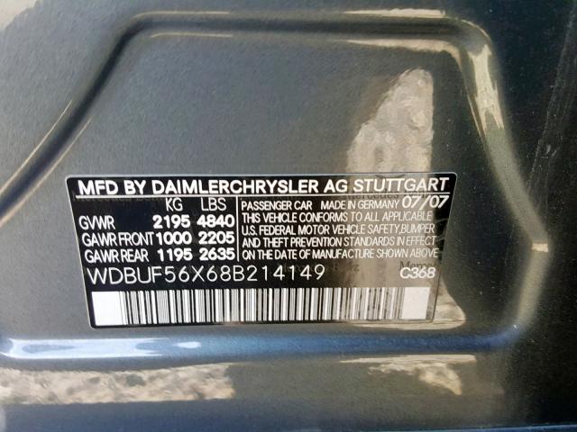 WDBUF56X68B214149 - 2008 MERCEDES-BENZ E 350 GRAY photo 10