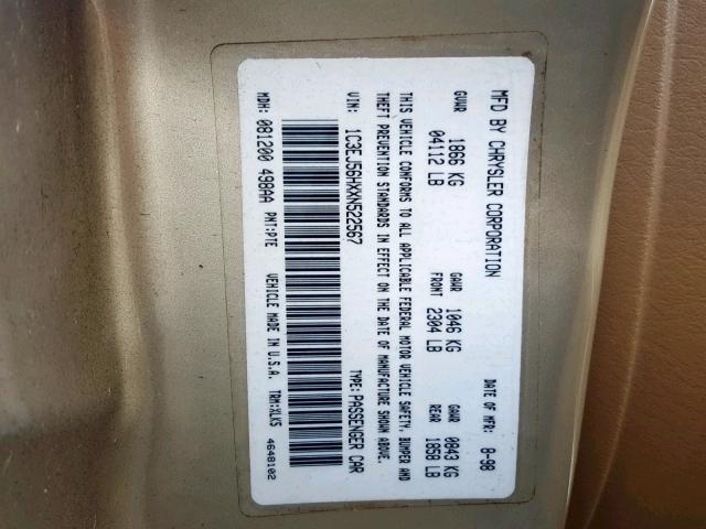 1C3EJ56HXXN522567 - 1999 CHRYSLER CIRRUS LXI GOLD photo 10