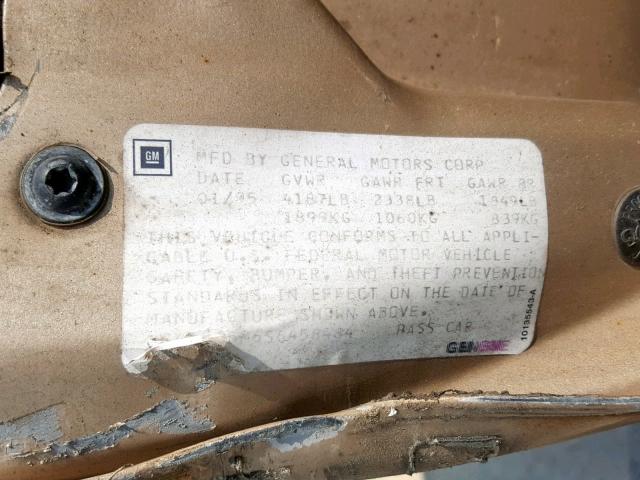 1G4AG55M6S6458484 - 1995 BUICK CENTURY SP TAN photo 10