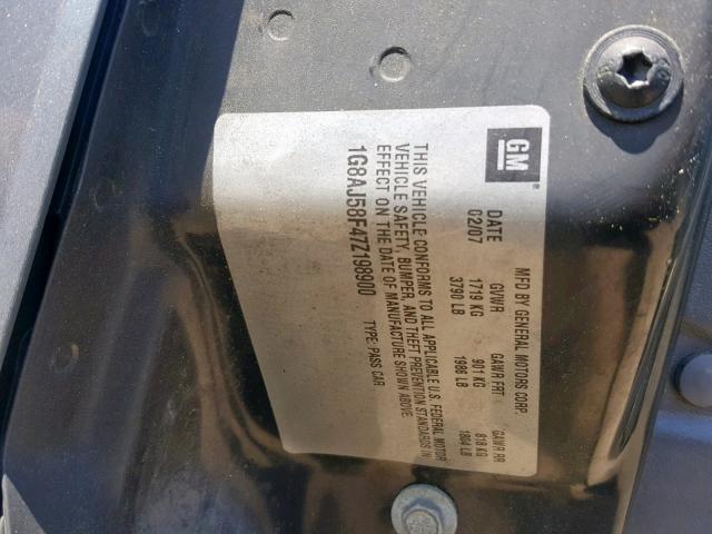 1G8AJ58F47Z198900 - 2007 SATURN ION LEVEL GRAY photo 10