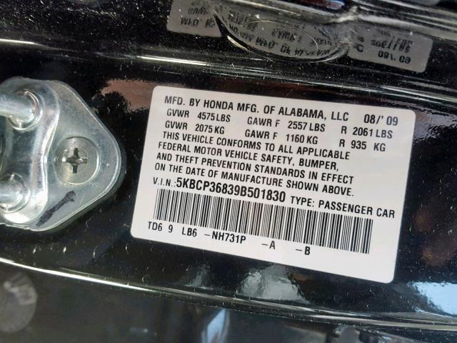 5KBCP36839B501830 - 2009 HONDA ACCORD EXL BLACK photo 10