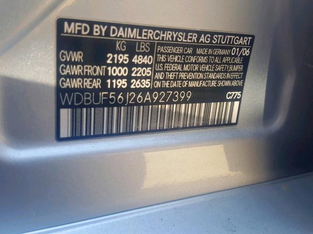 WDBUF56J26A927399 - 2006 MERCEDES-BENZ E 350 SILVER photo 10