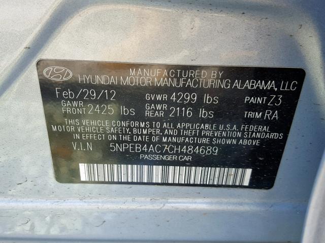 5NPEB4AC7CH484689 - 2012 HYUNDAI SONATA GLS BLUE photo 10