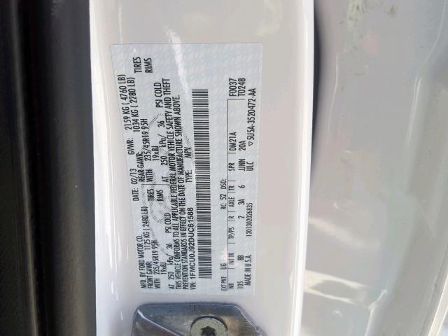 1FMCU0J92DUC61588 - 2013 FORD ESCAPE TIT WHITE photo 10