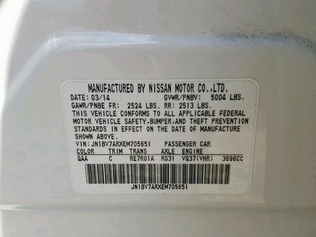 JN1BV7ARXEM705651 - 2014 INFINITI Q50 BASE WHITE photo 10