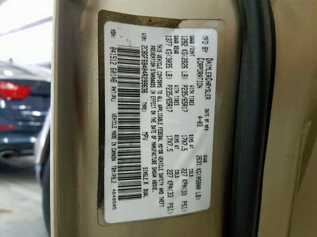 2C8GF68404R299636 - 2004 CHRYSLER PACIFICA GOLD photo 10