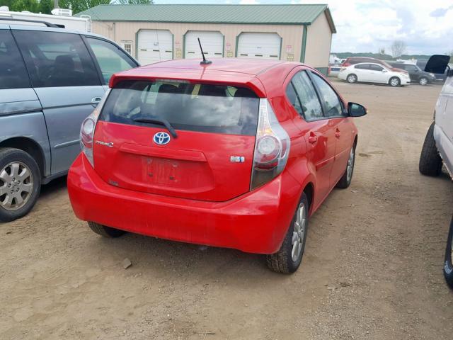 JTDKDTB35D1040662 - 2013 TOYOTA PRIUS C RED photo 4