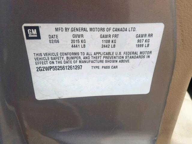2G2WP552561261297 - 2006 PONTIAC GRAND PRIX BROWN photo 10