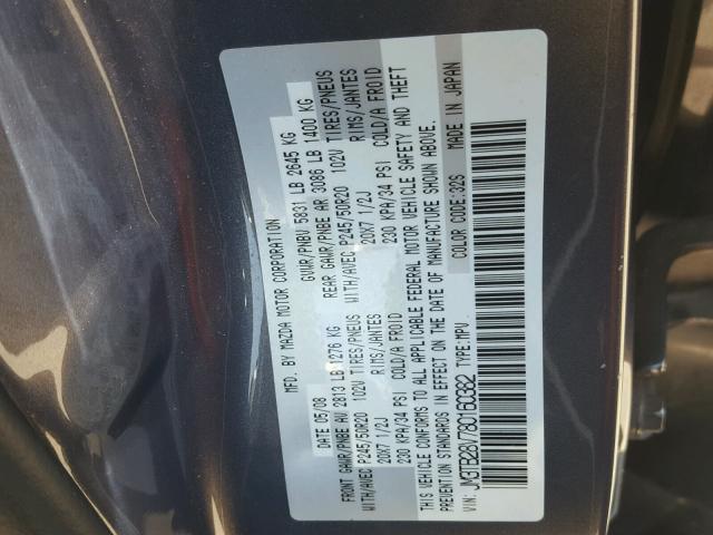 JM3TB28V780160382 - 2008 MAZDA CX-9 GRAY photo 10