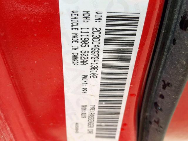 2C3CCAGG7GH136102 - 2016 CHRYSLER 300 S RED photo 10