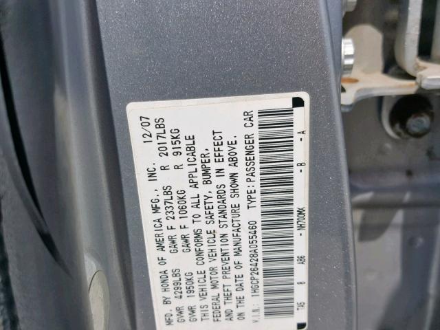 1HGCP26428A055460 - 2008 HONDA ACCORD LXP SILVER photo 10