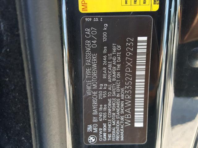 WBAWR33527PX79232 - 2007 BMW 328 I SULE BLACK photo 10