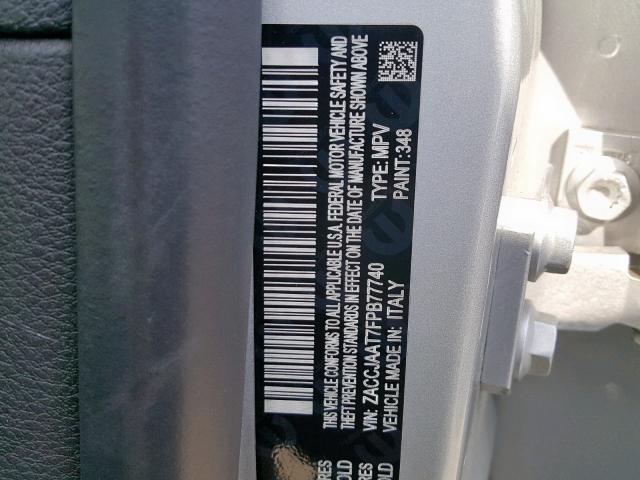 ZACCJAAT7FPB77740 - 2015 JEEP RENEGADE S ვერცხლისფერი ფოტო 10