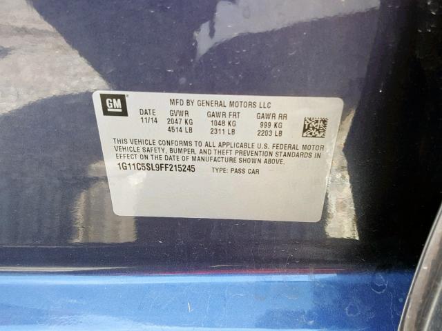 1G11C5SL9FF215245 - 2015 CHEVROLET MALIBU 1LT 蓝色 照片 10