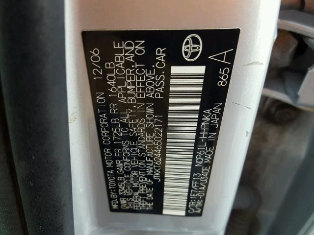 JTKKT624465022171 - 2006 TOYOTA SCION XA ვერცხლისფერი ფოტო 10