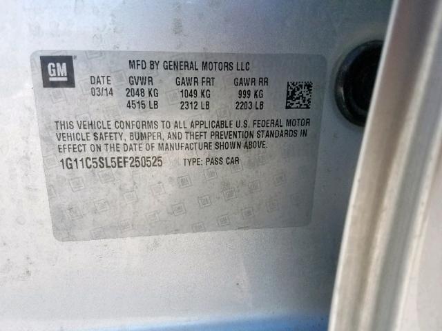 1G11C5SL5EF250525 - 2014 CHEVROLET MALIBU 1LT 银色 照片 10