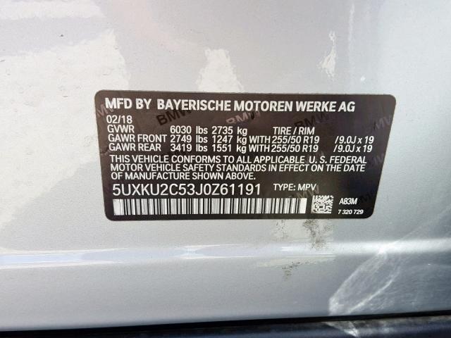5UXKU2C53J0Z61191 - 2018 BMW X6 XDRIVE3 Gümüş foto 10