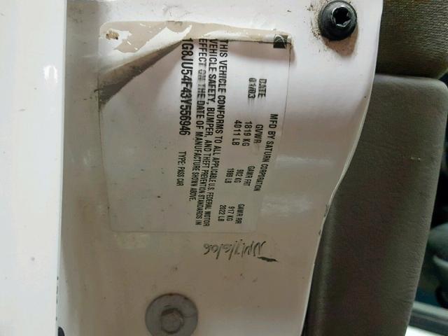 1G8JU54F43Y556946 - 2003 SATURN L200 WHITE photo 10