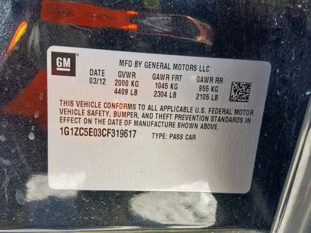 1G1ZC5E03CF319617 - 2012 CHEVROLET MALIBU 1LT 黑色 照片 10