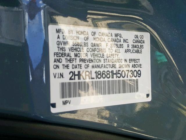 2HKRL18681H507309 - 2001 HONDA ODYSSEY EX GRAY photo 10