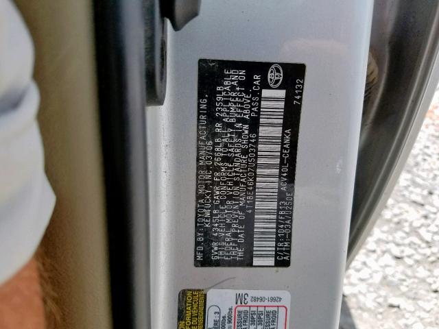 4T1BE46K07U503746 - 2007 TOYOTA CAMRY NEW SILVER photo 10