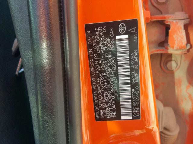 JTDKDTB31E1082053 - 2014 TOYOTA PRIUS C ORANGE photo 10