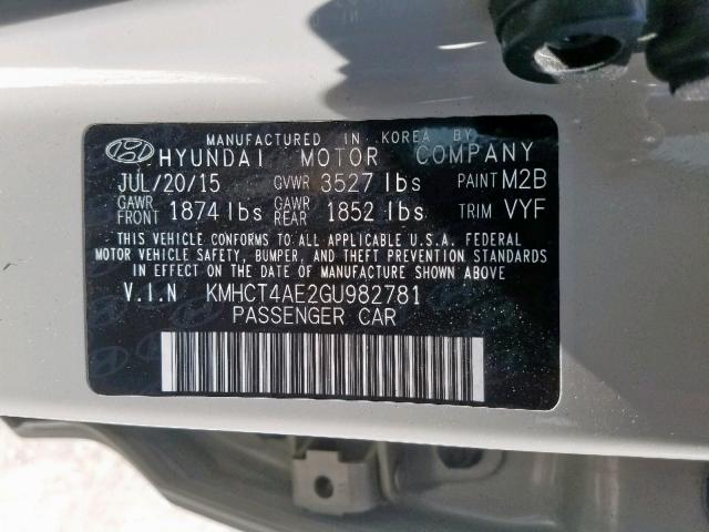 KMHCT4AE2GU982781 - 2016 HYUNDAI ACCENT SE WHITE photo 10