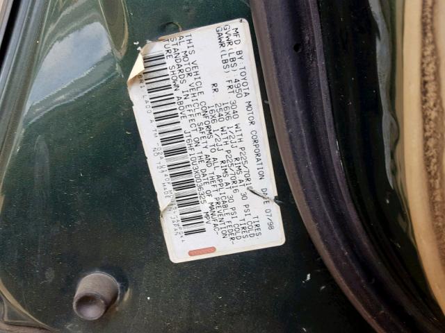 JT6HF10U3X0036325 - 1999 LEXUS RX 300 GREEN photo 10