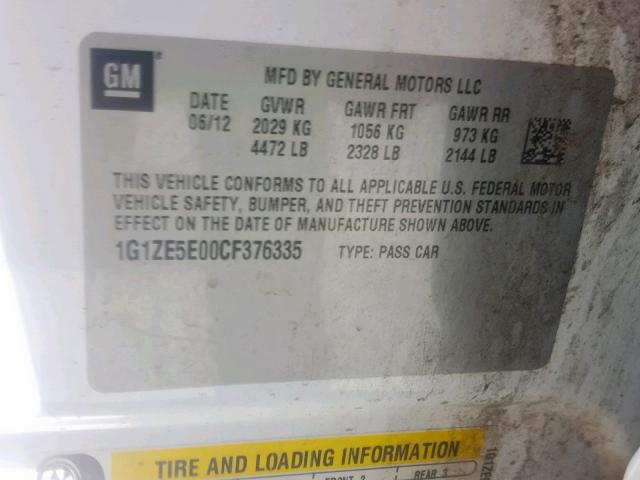 1G1ZE5E00CF376335 - 2012 CHEVROLET MALIBU LTZ 白色 照片 10