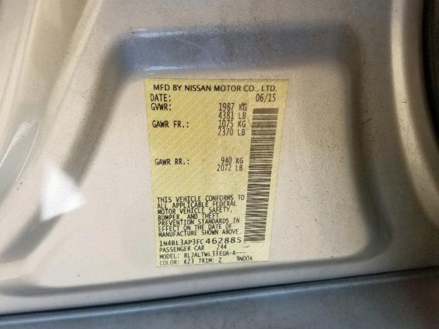 1N4BL3AP3FC462885 - 2015 NISSAN ALTIMA 3.5 SILVER photo 10