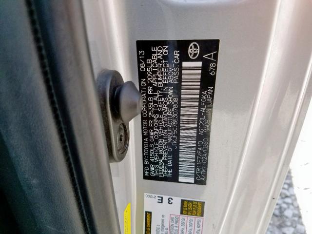 JTKJF5C78E3078081 - 2014 TOYOTA SCION TC ვერცხლისფერი ფოტო 10