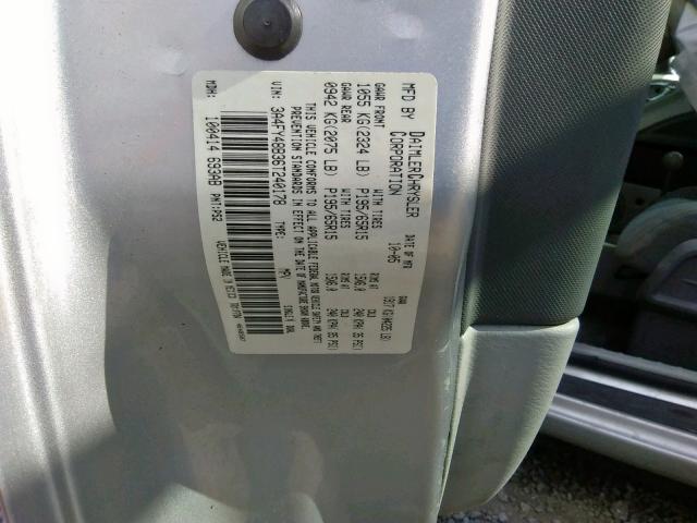 3A4FY48B36T240178 - 2006 CHRYSLER PT CRUISER SILVER photo 10