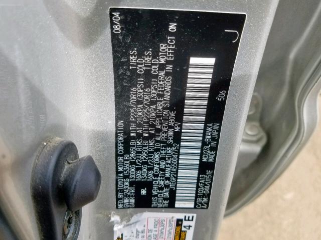 JTEGP21A550047752 - 2005 TOYOTA HIGHLANDER SILVER photo 10