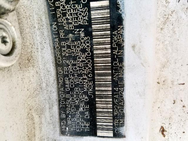 JTKDE167060104003 - 2006 TOYOTA SCION TC თეთრი ფოტო 10