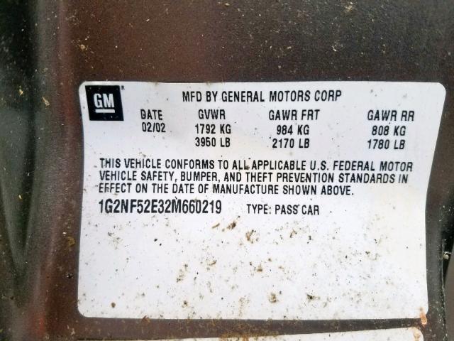 1G2NF52E32M660219 - 2002 PONTIAC GRAND AM S BROWN photo 10