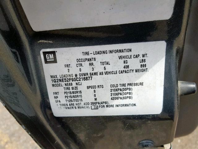 1G2NE52F93C216877 - 2003 PONTIAC GRAND AM S GRAY photo 10