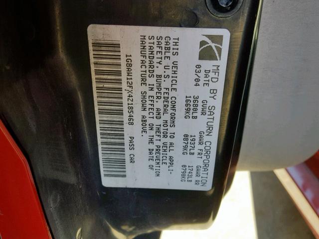 1G8AW12FX4Z185468 - 2004 SATURN ION LEVEL RED photo 10
