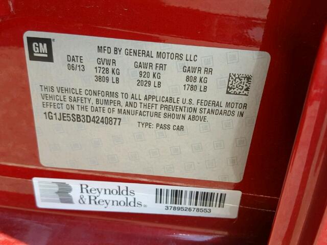 1G1JE5SB3D4240877 - 2013 CHEVROLET SONIC RED photo 10