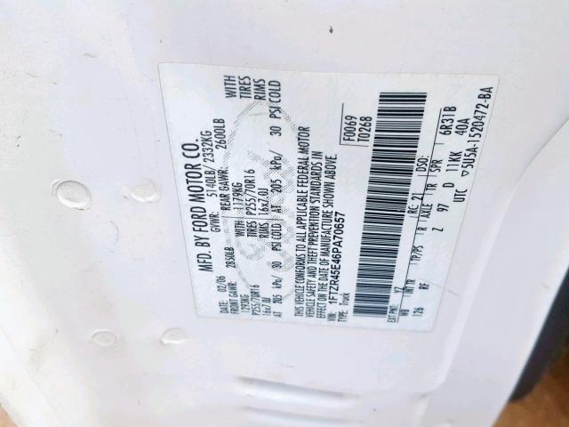 1FTZR45E07PA75100 - 2007 FORD RANGER SUP WHITE photo 10