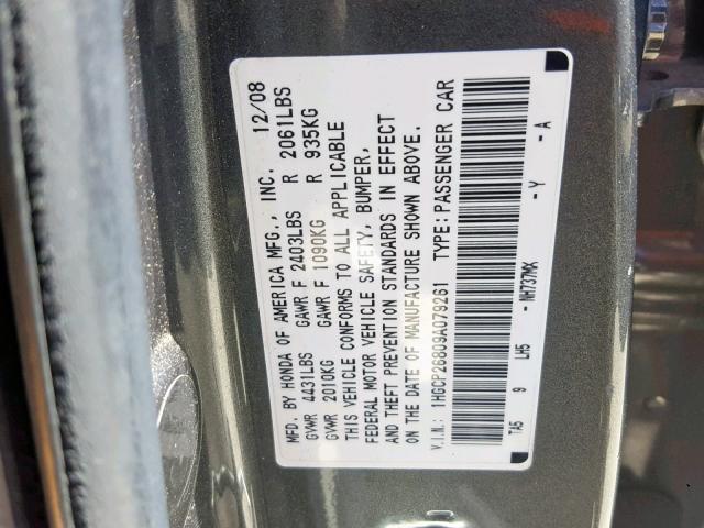 1HGCP26809A079261 - 2009 HONDA ACCORD EXL GRAY photo 10