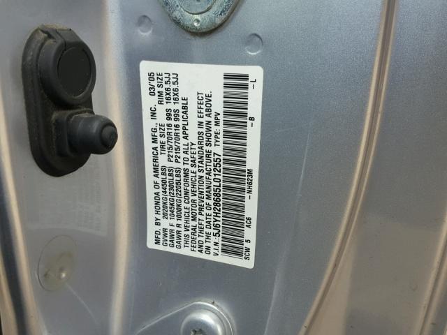 5J6YH28685L012557 - 2005 HONDA ELEMENT EX SILVER photo 10