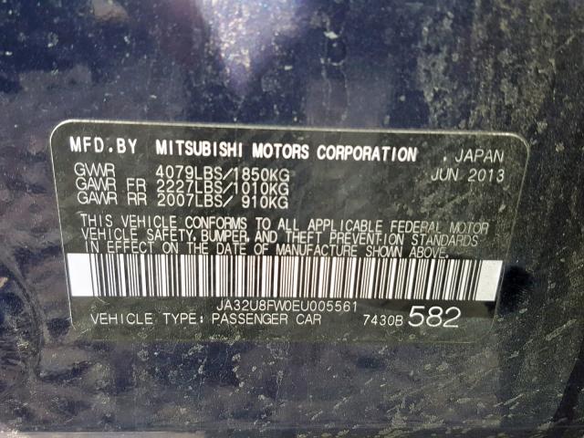 JA32U8FW0EU005561 - 2014 MITSUBISHI LANCER GT BLUE photo 10