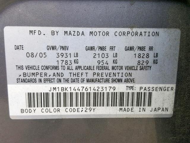 JM1BK144761423179 - 2006 MAZDA 3 HATCHBAC GRAY photo 10