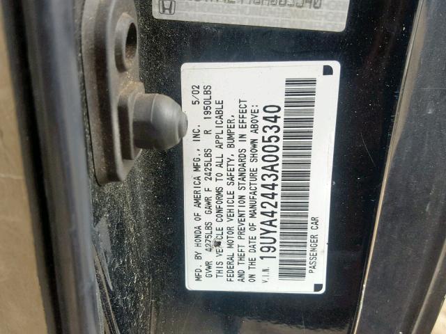 19UYA42443A005340 - 2003 ACURA 3.2CL BLACK photo 10