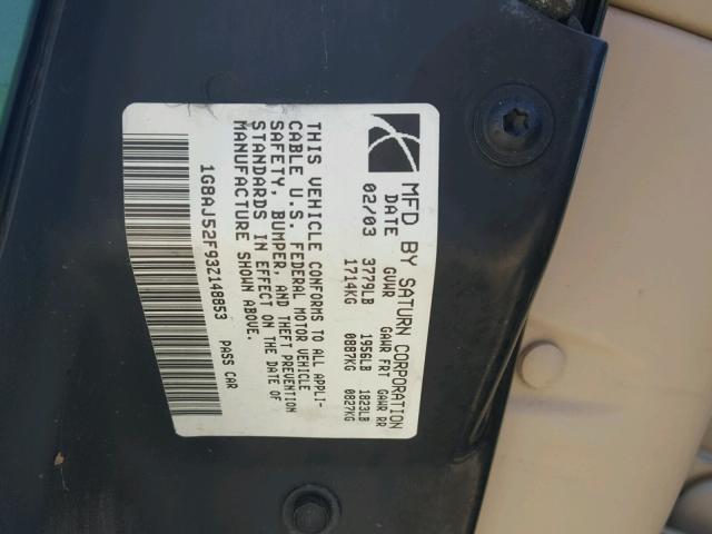 1G8AJ52F93Z148853 - 2003 SATURN ION LEVEL GREEN photo 10