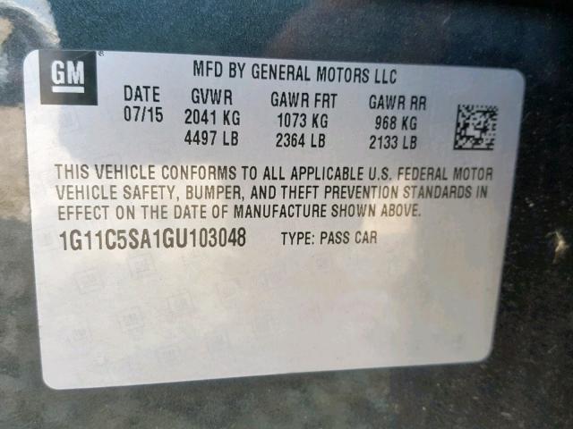 1G11C5SA1GU103048 - 2016 CHEVROLET MALIBU LIM GRAY photo 10