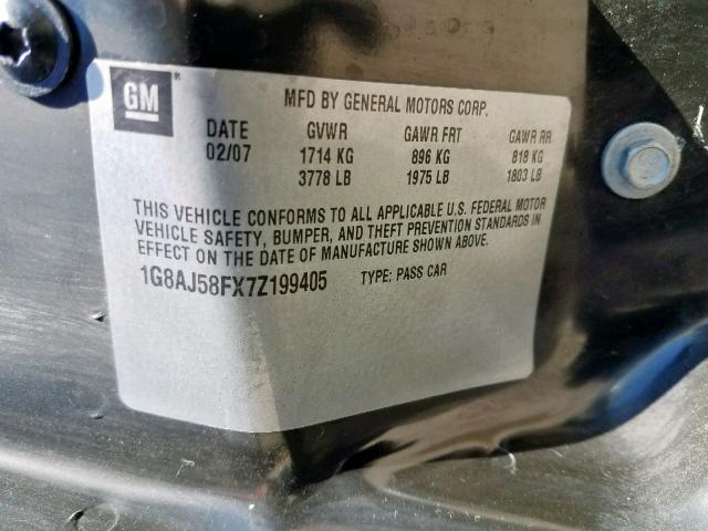 1G8AJ58FX7Z199405 - 2007 SATURN ION LEVEL BLUE photo 10